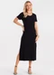 Rovitex - Vestido Feminino Básico Midi em Ribana Verde - variação: Preto