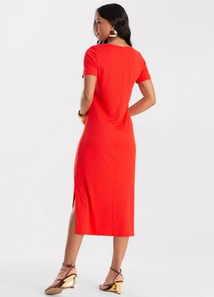 Rovitex - Vestido Feminino Básico Midi em Ribana Vermelho - ROVITEX