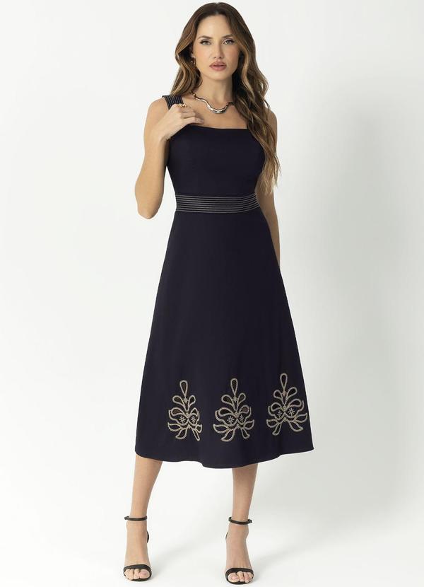 Gris - Vestido Feminino Bordado a Laser Preto