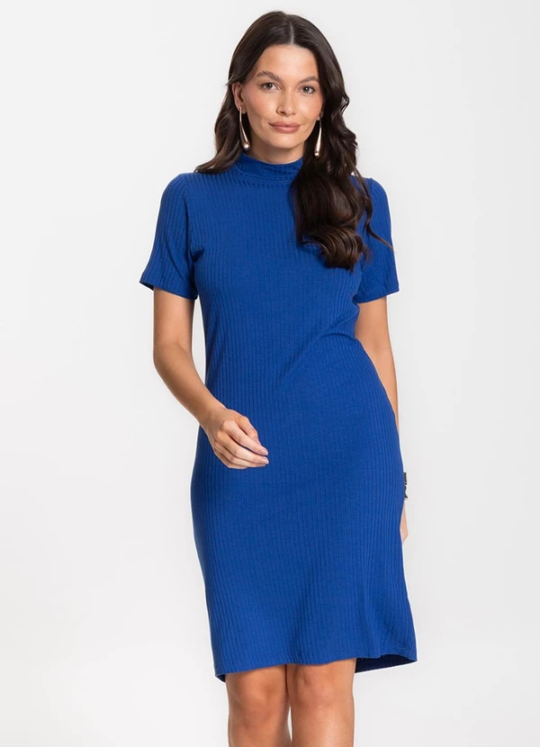 Infinita Cor - Vestido Feminino Canelado Azul