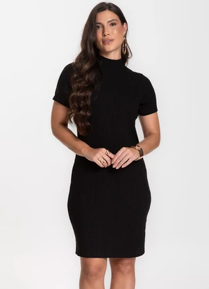 Infinita Cor - Vestido Feminino Canelado Preto - INFINITA COR