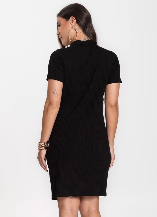 Infinita Cor - Vestido Feminino Canelado Preto 2