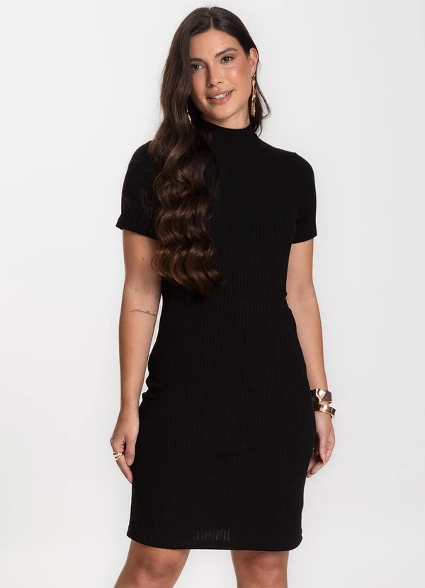 Infinita Cor - Vestido Feminino Canelado Preto 4