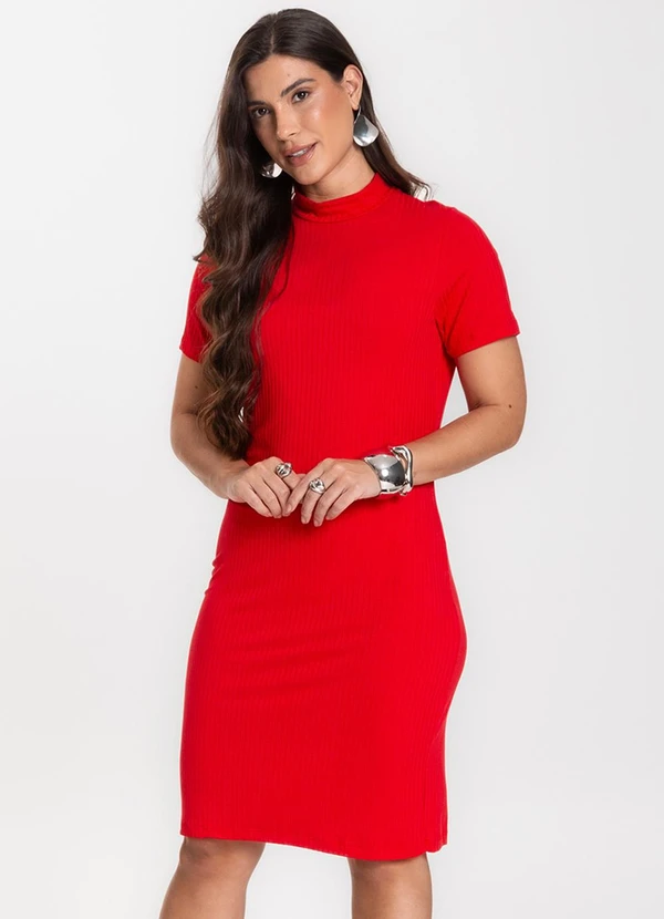 Infinita Cor - Vestido Feminino Canelado Vermelho