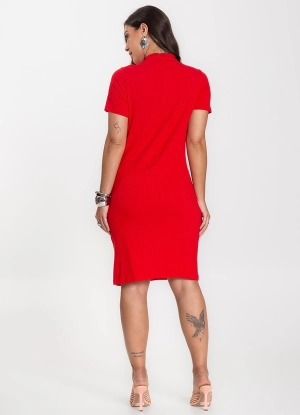 Infinita Cor - Vestido Feminino Canelado Vermelho 4