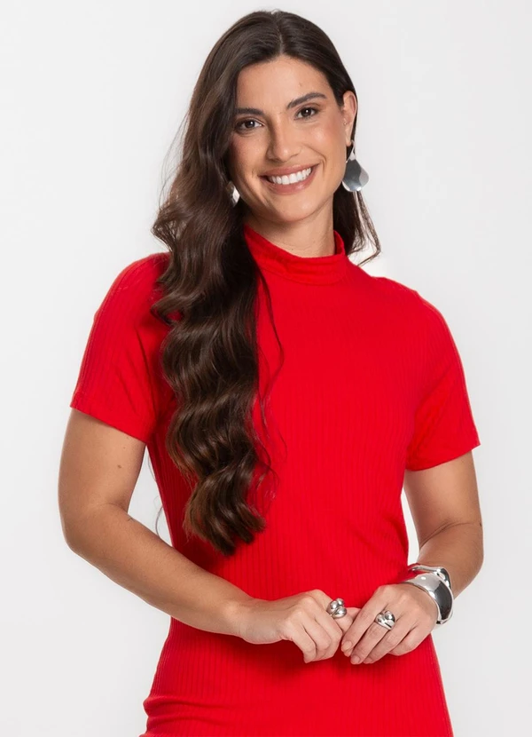 Infinita Cor - Vestido Feminino Canelado Vermelho 5