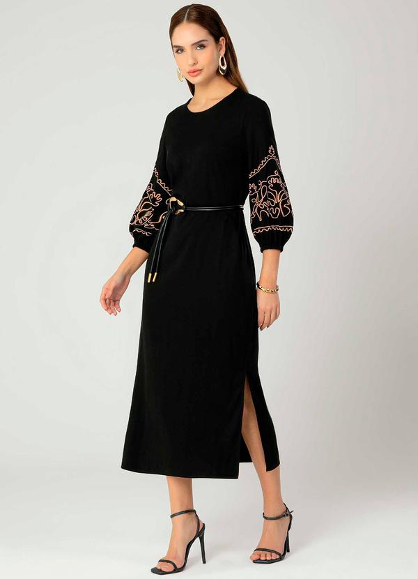 Gris - Vestido Feminino com Abertura Lateral Preto