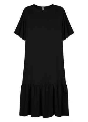 Marialícia - Vestido Feminino com Decote Canoa Preto - MARIALÍCIA