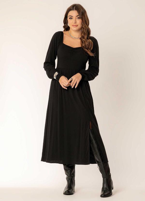 Cativa - Vestido Feminino com Manga Bufante Preto