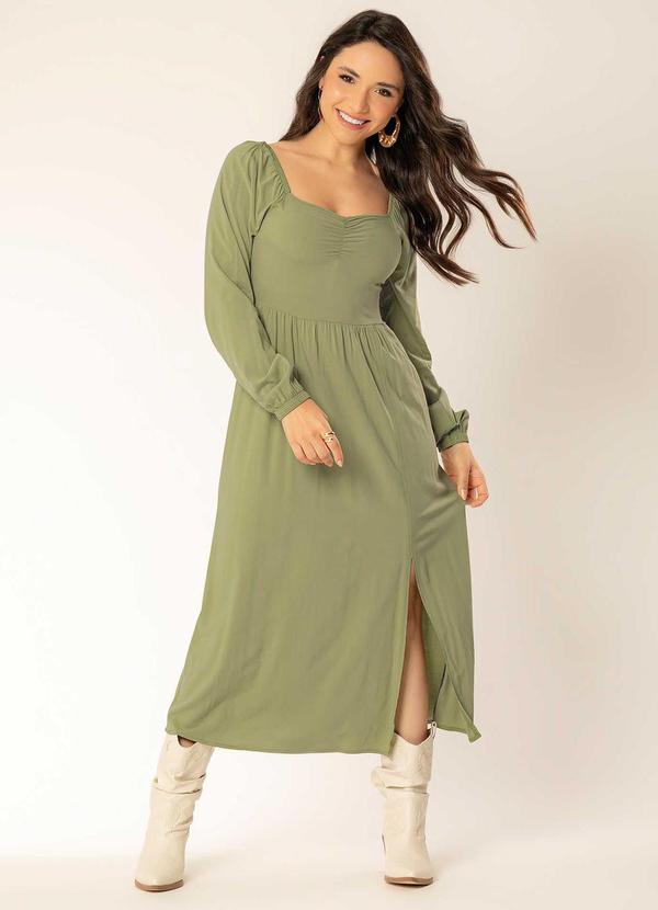 Cativa - Vestido Feminino com Manga Bufante Verde