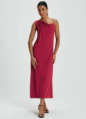 Marialícia - Vestido Feminino Degagê Alça com DetalheVermelho - MARIALÍCIA