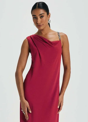 Marialícia - Vestido Feminino Degagê Alça com DetalheVermelho - MARIALÍCIA