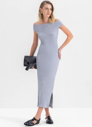 Essendi - Vestido Feminino em Ribana  Cinza - ESSENDI