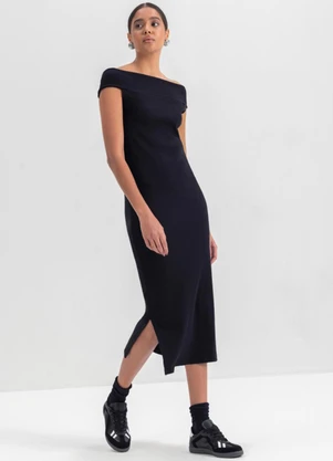 Essendi - Vestido Feminino em Ribana  Preto - ESSENDI