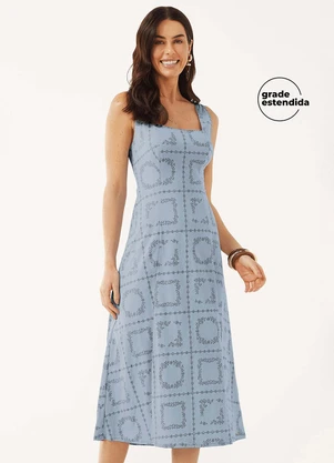 Marialícia - Vestido Feminino Floral Devorê Azul - MARIALÍCIA