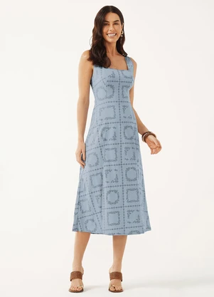 Marialícia - Vestido Feminino Floral Devorê Azul - MARIALÍCIA