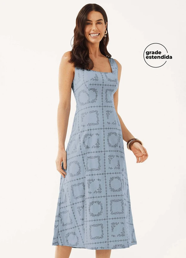 Marialícia - Vestido Feminino Floral Devorê Azul