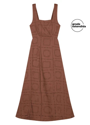 Marialícia - Vestido Feminino Floral Devorê Marrom - MARIALÍCIA