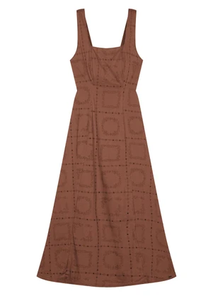 Marialícia - Vestido Feminino Floral Devorê Marrom - MARIALÍCIA