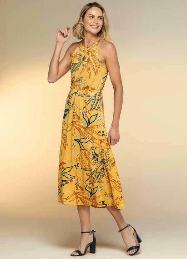 Marialícia - Vestido Feminino Folhagens Marialícia Amarelo