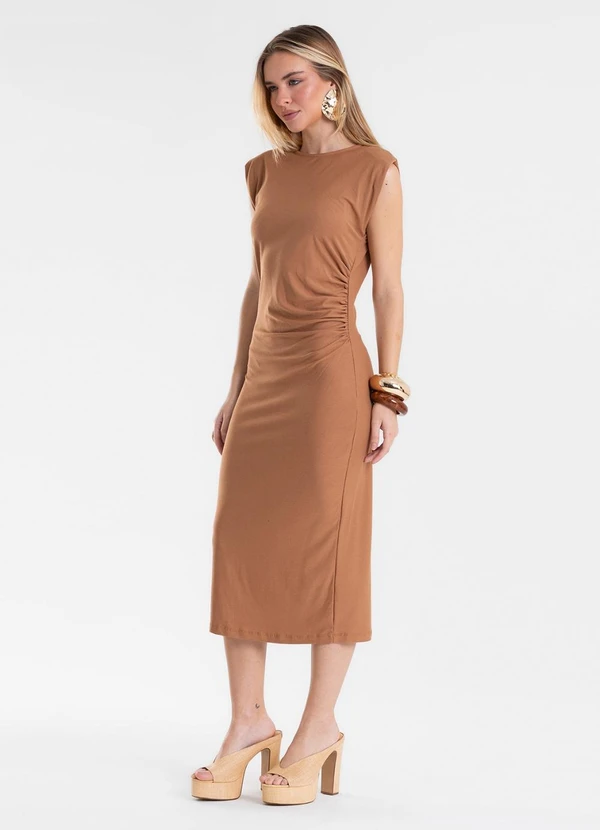 Endless - Vestido Feminino Justo Midi em Viscose Marrom
