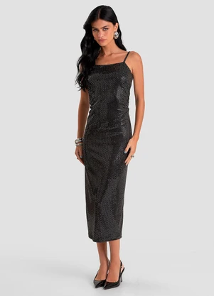 Dianna - Vestido Feminino Longo em Malha Lantejoula Preto - DIANNA