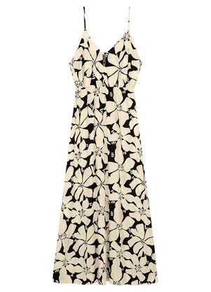 Marialícia - Vestido Feminino Longo Floral Viscose Amarelo - MARIALÍCIA