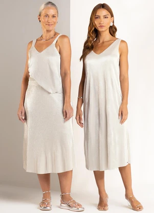 Marialícia - Vestido Feminino Lurex Bege - MARIALÍCIA