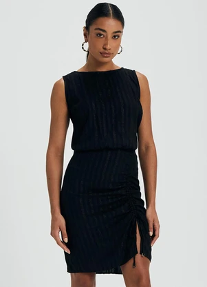 Marialícia - Vestido Feminino Lurex com Franzido Preto - MARIALÍCIA