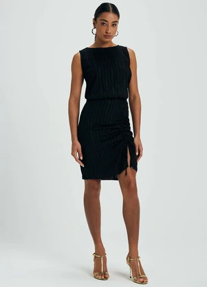 Marialícia - Vestido Feminino Lurex com Franzido Preto - MARIALÍCIA