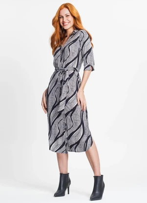 Rovitex - Vestido Feminino Manga 3/4 Cinza - ROVITEX