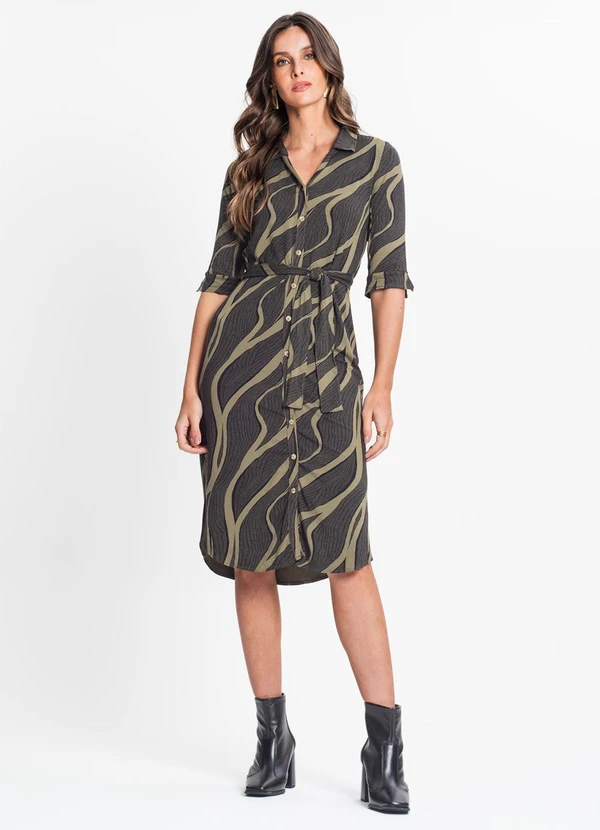 Vestido Manga Longa Estampado Floral Sob Marinho U2013 SOB