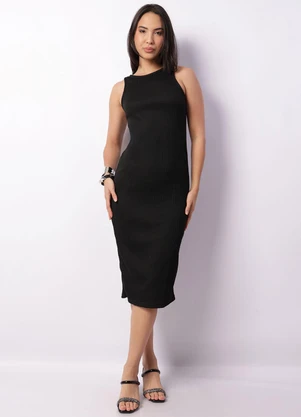 Torra - Vestido Feminino Midi Canelado Preto - TORRA