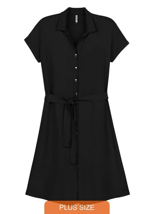Marialícia - Vestido Feminino Midi Chemise com Faixa Preto - MARIALÍCIA