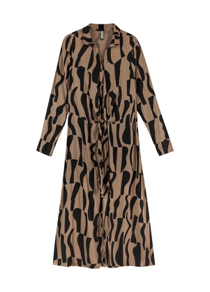 Marialícia - Vestido Feminino Midi com Amarração Marrom - MARIALÍCIA