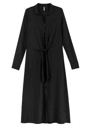 Marialícia - Vestido Feminino Midi com Amarração Preto - MARIALÍCIA