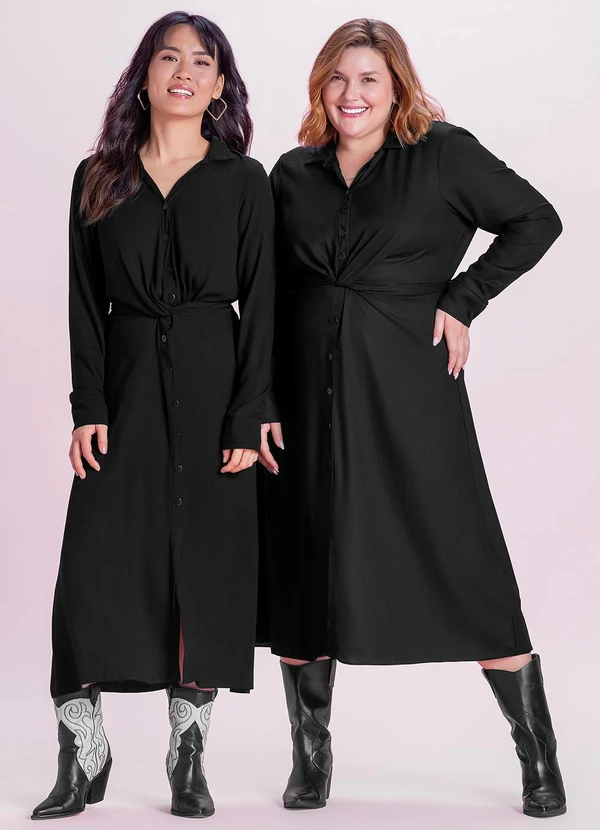 Marialícia - Vestido Feminino Midi com Amarração Preto