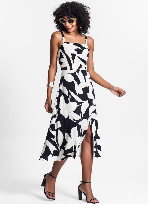 Select - Vestido Feminino Midi com Fenda em Viscose Preto 3