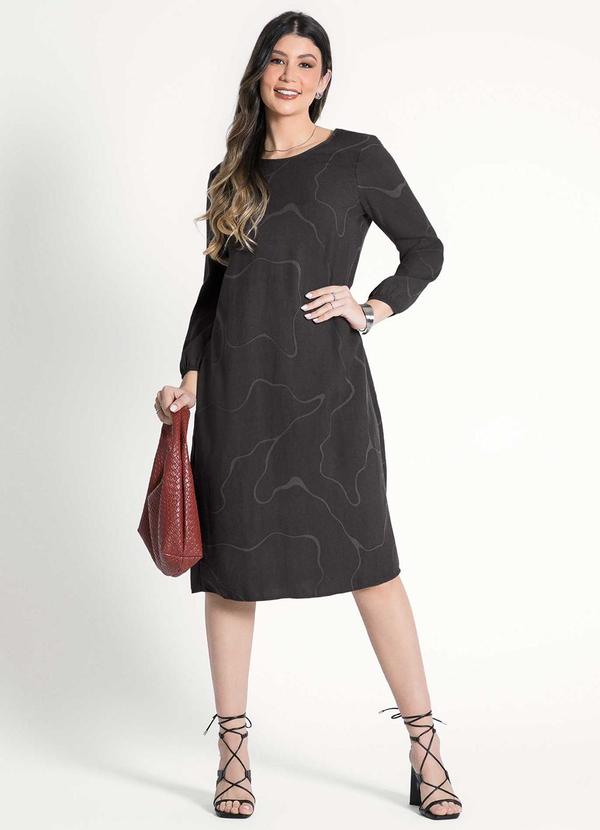 Habana - Vestido Feminino Midi de Manga Longa Marrom