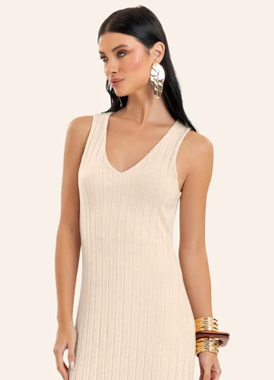 Endless - Vestido Feminino Midi Decote em V Bege - ENDLESS
