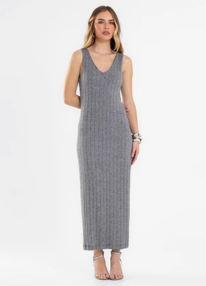 Endless - Vestido Feminino Midi Decote em V Cinza - ENDLESS