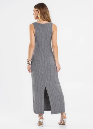 Endless - Vestido Feminino Midi Decote em V Cinza - ENDLESS