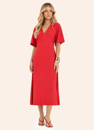 Endless - Vestido Feminino Midi Decote em V Laranja - ENDLESS