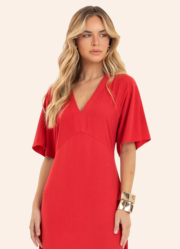 Endless - Vestido Feminino Midi Decote em V Laranja