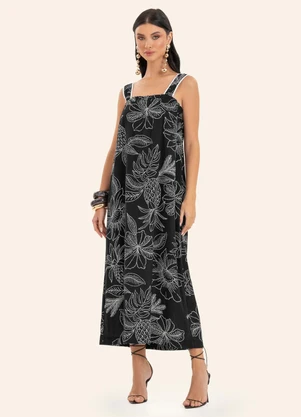 Endless - Vestido Feminino Midi Decote Quadrado Preto - ENDLESS