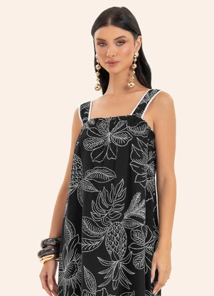 Endless - Vestido Feminino Midi Decote Quadrado Preto - ENDLESS