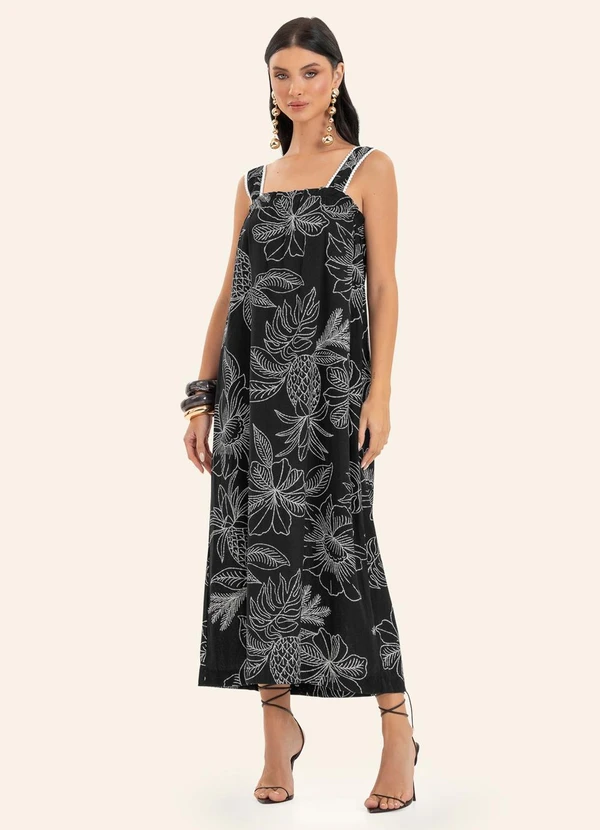 Endless - Vestido Feminino Midi Decote Quadrado Preto