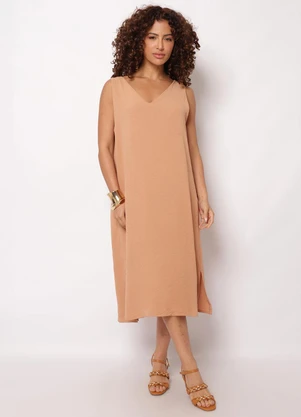 Torra - Vestido Feminino Midi Decote V Marrom - TORRA