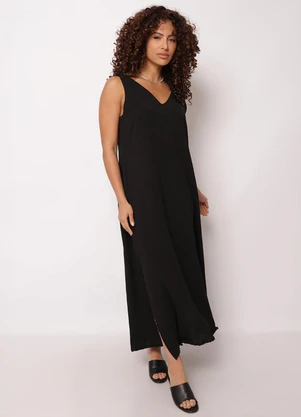 Torra - Vestido Feminino Midi Decote V Preto - TORRA