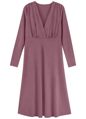 Marialícia - Vestido Feminino Midi Elegante Suede Roxo - MARIALÍCIA